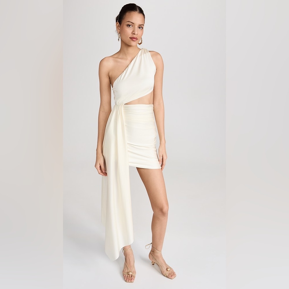 Baobab Collection One-Shoulder Ivory Draped Mini Dress